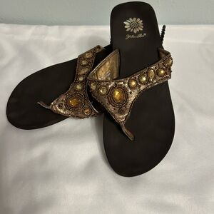Yellow Box Gold and Brown Beaded Sandals